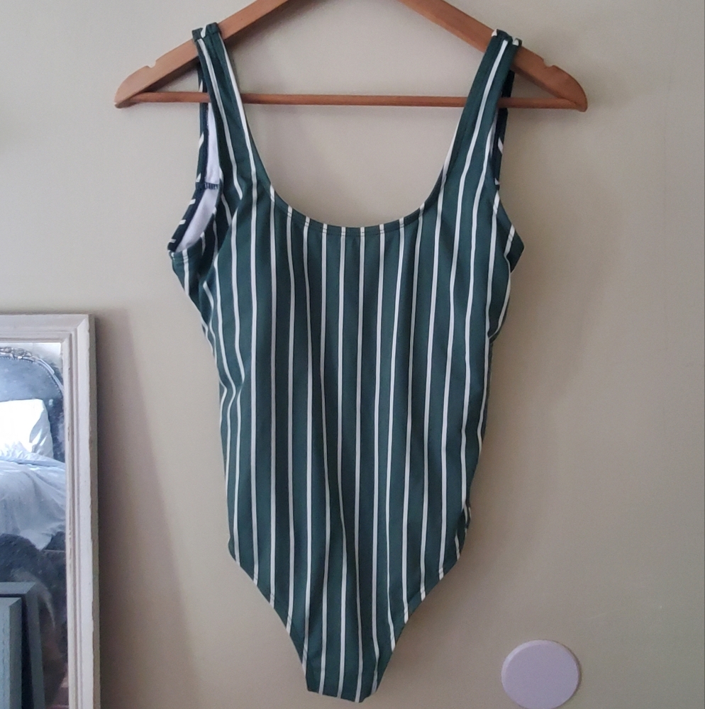 Cotton On Green and White Striped One Piece Swimsuit